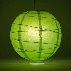 12″ Grass Green Round Paper Lantern, Crisscross Ribbing, Hanging Decoration