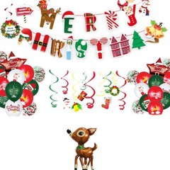 Fecedy MERRY CHRISTMAS Hanging Paper Banner Swirl Streamers Latex Balloons Decor