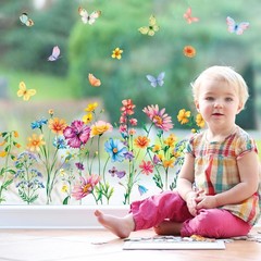 9 Sheets Spring Summer Wildflower Window Clings Floral Butterfly Window Stickers