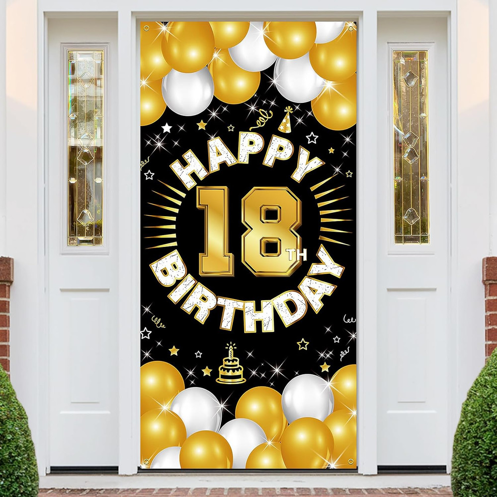 Happy 18Th Birthday Decorations for Boys & Girls, Men & Women, Fabric Banner Bac