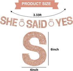 Glitter Rose Gold She Said Yes Banner Pre-Strung Engagement Decorations Bridal W