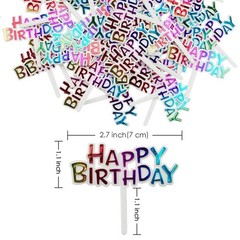 50 PCS Colourful Plastic Happy Birthday Cupcake Toppers Small Birthday Cake T…