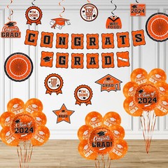 (2 Sets) Orange 2024 Graduation Decorations – Congrats Grad Banner & Party Sup..