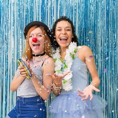 2 Pack Sky Blue Streamers Foil Curtain Backdrop for Elegant Celebrations