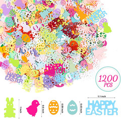 1500 PCS Easter Confetti Rabbit Egg Chicken Shape Glitter Metallic Foil Table Sc
