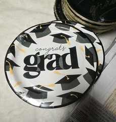 Grad Party Decor Bundle, Black And Gold, Plates, Balloon Kits, Card Box