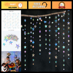 Iridescent Star Garland 156ft – Holographic Streamer for Space Birthday, Graduat