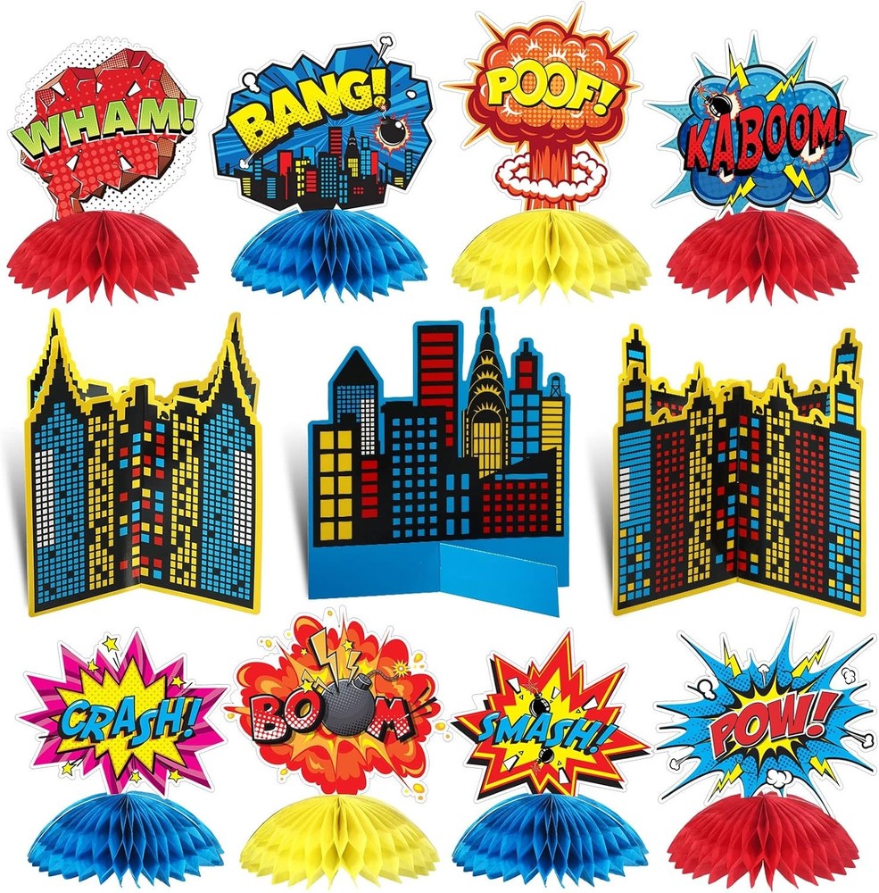 11Pcs Hero Honeycomb Centerpieces Superhero Birthday Baby Shower Table Decor