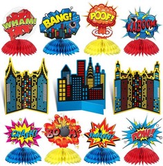 11Pcs Hero Honeycomb Centerpieces Superhero Birthday Baby Shower Table Decor