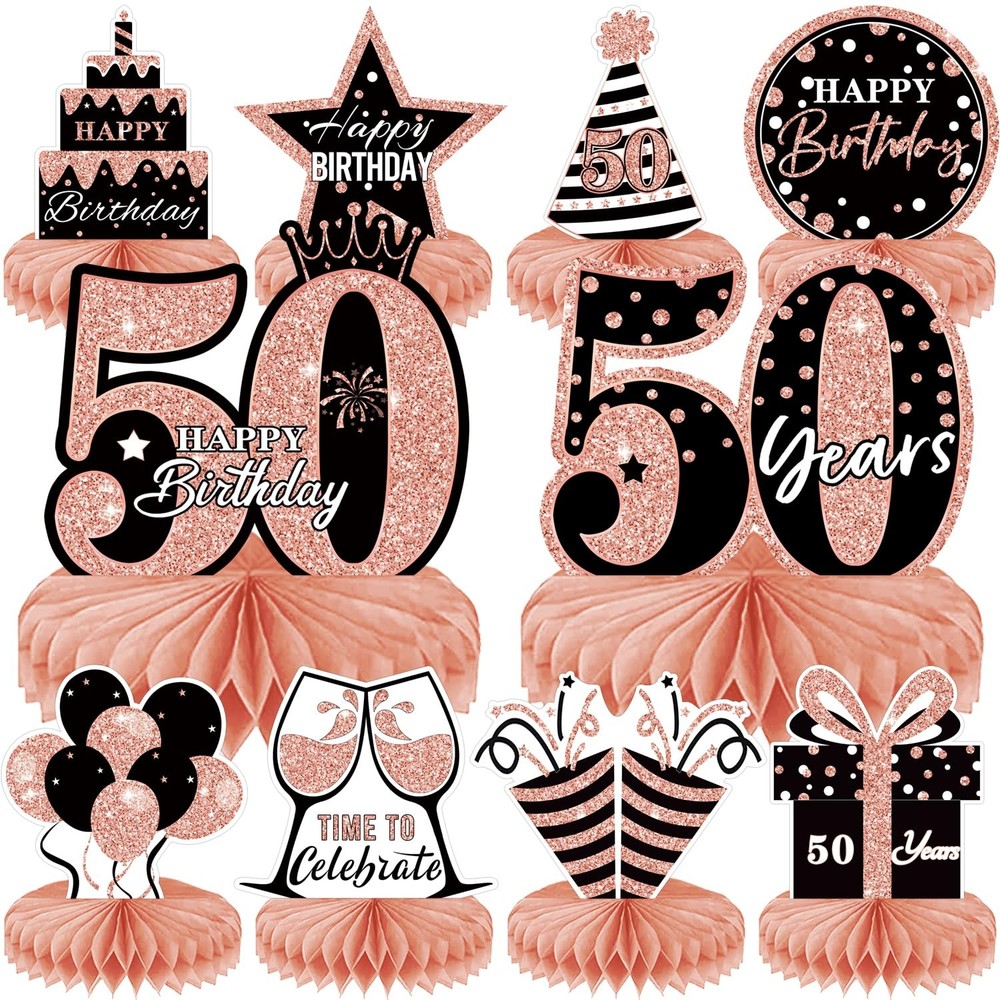 10Pcs Rose Gold 50th birthday decorations Honeycomb Centerpieces for women