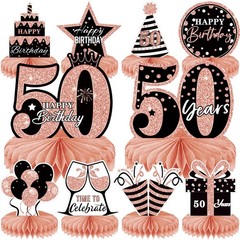 10Pcs Rose Gold 50th birthday decorations Honeycomb Centerpieces for women