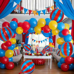 22 Inch 360 Degree 4D Stripe Blue Red Balloons, Aluminum Mylar Carnival Theme Pa