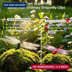 12 Pack 3D Dragonfly Clips, Fake Dragonflies with Stakes, Realistic Plastic Drag