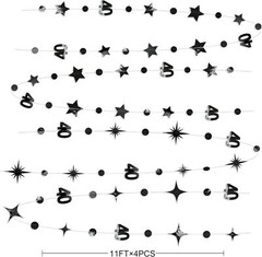 Black 40th Birthday Decorations Number 40 Circle Dot Twinkle Star