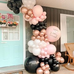 60 PCS Black and Pink Balloons, Retro Dusty Pink Ivory Sand Black Pink White
