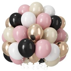 60 PCS Black and Pink Balloons, Retro Dusty Pink Ivory Sand Black Pink White