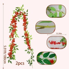 2 Pcs Wisteria Garland Artificial Flowers Wisteria Hanging Flowers Garland Red
