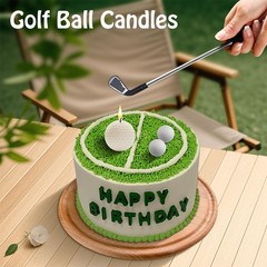 Golf Ball Birthday Candles, Cake Topper & Mini Club for Iron, White