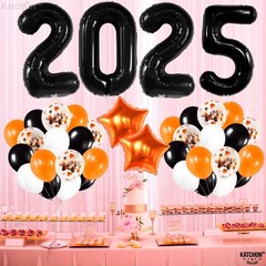 , Black 2025 Balloons Set – Giant 40 Inch, Pack of 34 | Orange and Black Grad…