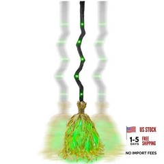 35″ Animated Witches Broom Halloween Decor – Magic Witch Broomstick – Green