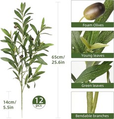 Fake Plants Olive Branch Artificial Plant Outdoor Decoration for Green 12pcs