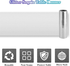 4 Packs Glitter Disco Party Table Runner 12 x 108 Inches Mirror Silver Foil