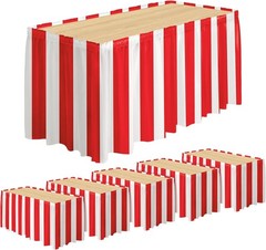 6 Packs Red and White Striped Table Skirt Circus Table Skirt Carnival Theme