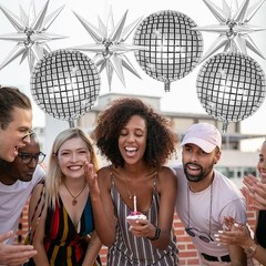 6Pcs 22Inch Silver Star Balloon and Metallic 4D Round Balloon, Star burst Bal…