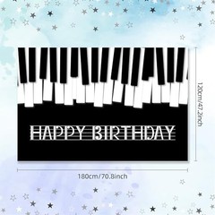 Piano Happy Birthday Banner Backdrop Black White Music Piano Keyboard Theme