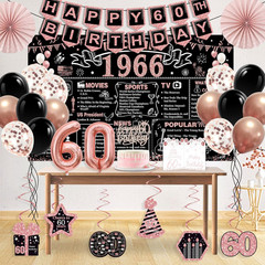 60th Birthday Decorations Kit for Women 32PCS Black Rose Gold Party Set Back in