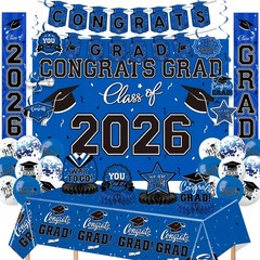 2026 Graduation Decorations Set – Blue Theme, Congrats Grad Banner, Backdrop, Ba