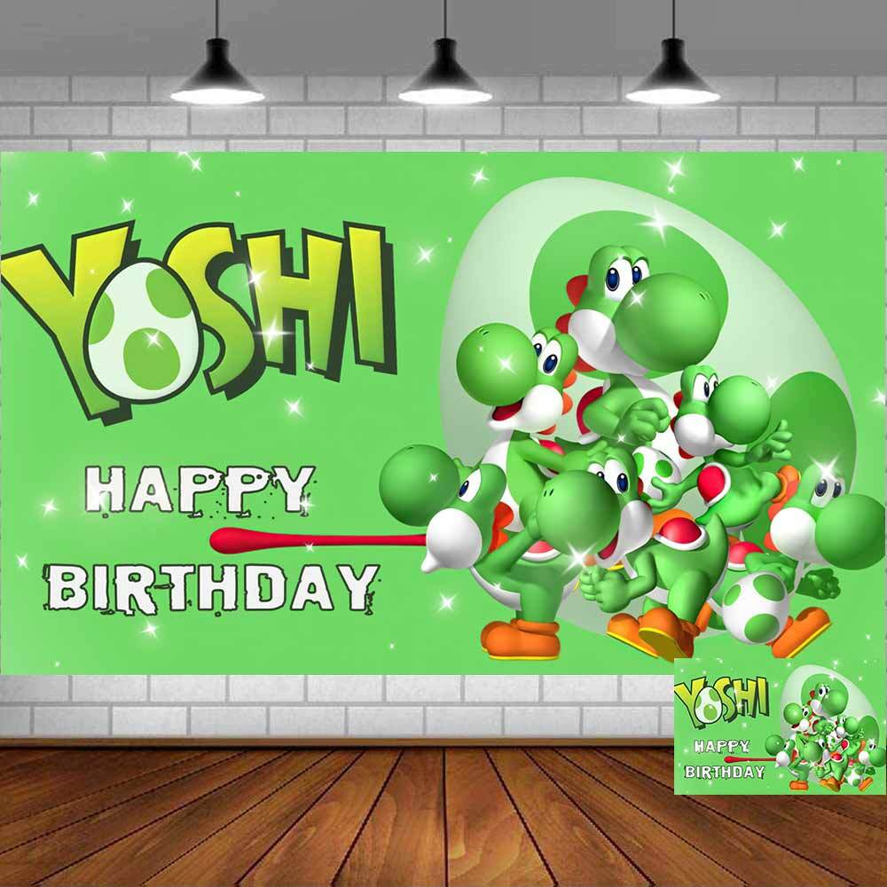 Yoshi Happy Birthday Backdrop Banner Photo Cartoon Vinyl Party Decor 5x3ft