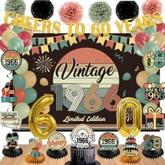 60th Birthday Party Decorations Set – Vintage 1966 Banner, Balloons, Cake Topper