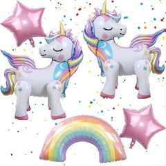 5 Pcs Self Standing Unicorn Balloons – 3D Rainbow and Star Foil Balloons for …