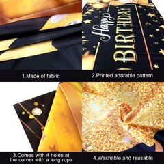 KatchOn, Happy Birthday Banner Black and Gold – Large 72×44 Inch | Happy Birt…