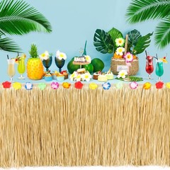 Luau Party Decorations, Natural Hawaiian Grass Table Skirt, Flower 108 X 29.5…