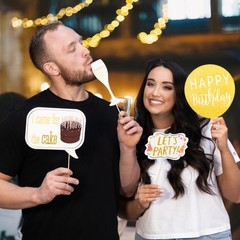 Birthday Photo Booth Props – 41-pc Kit with 8 x 10-Inch Sign, 60 Adhesive Pad…