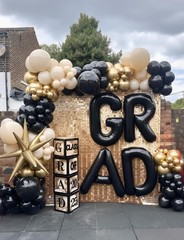 Arco De Globos Negro Dorado Y Blanco Con Estrellas Para Boda Y Graduacion