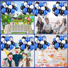 Blue & Black Balloons – 35pcs, Dark Blue, Black & Silver Latex Balloons with …