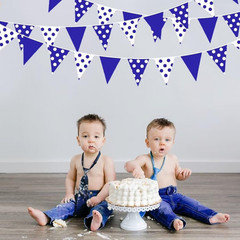 32Ft Royal Blue Party Decorations Blue White Fabric Polka Dot Triangle Banner Fl