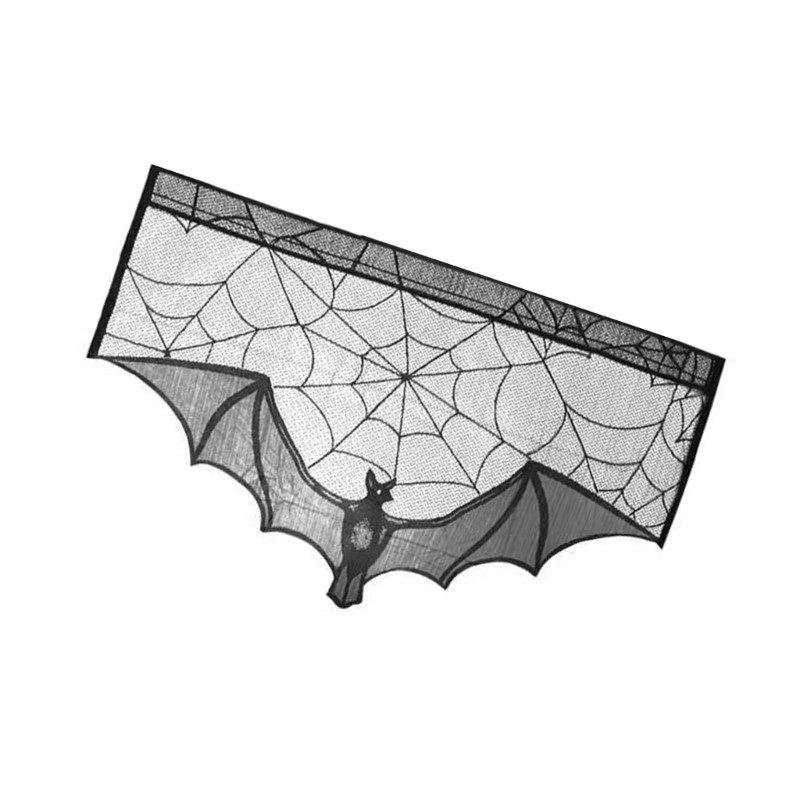 Spooky Holiday Tablecloth in Black Lace with Cobweb Pattern Mantel Scarf