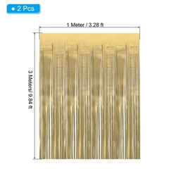 9.8 Ft x 3.3 Ft Foil Fringe Curtains, 2 Pack PET Film Backdrop, Matte Champagne