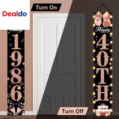 40Th Birthday Door Banner Lighted Decorations for Women,Rose Gold Black Vintage