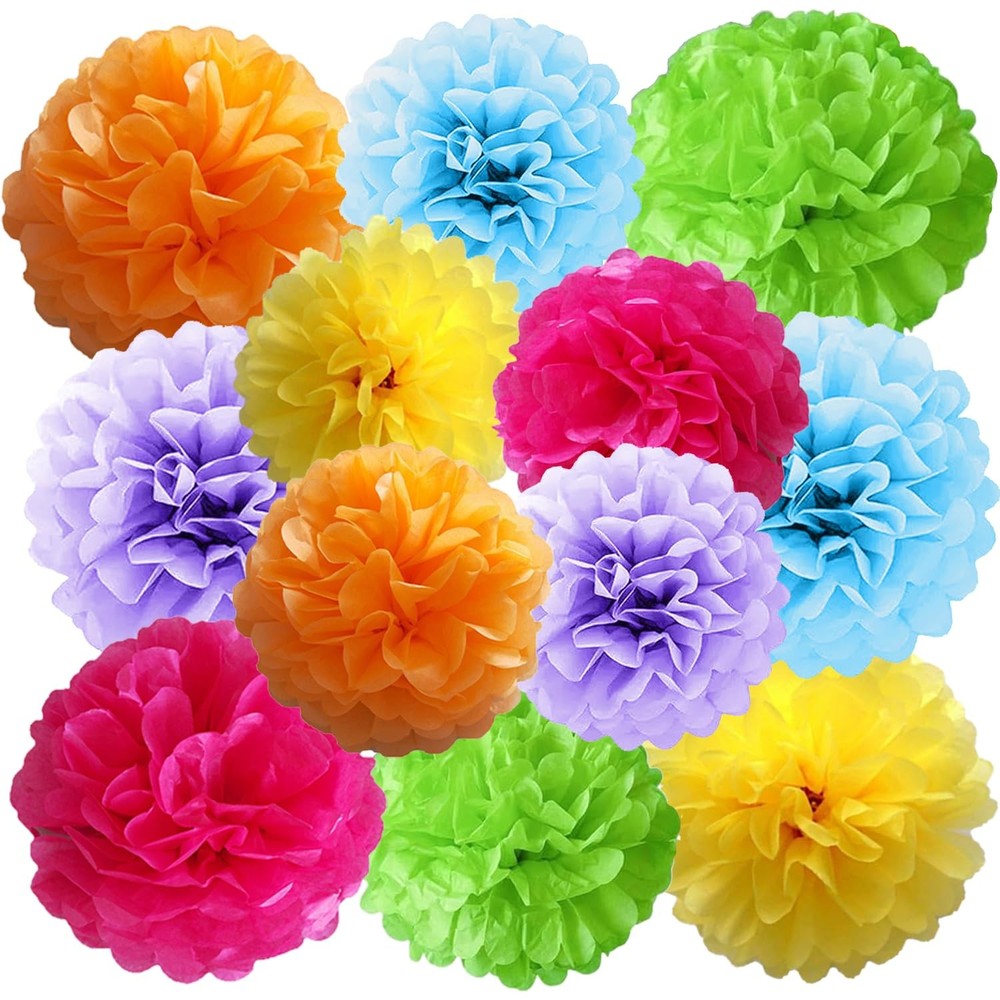Rainbow Assorted Color Tissue Paper Flower Pom Poms Hanging Ball Decor