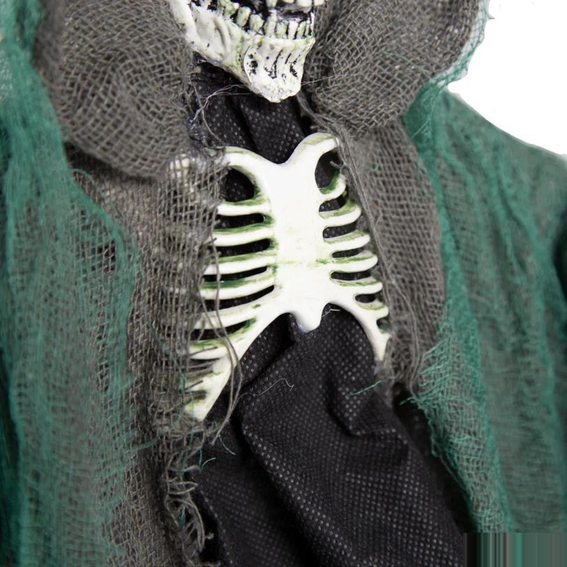23″ Hanging Black & Green Skeleton Reaper with Scythe Halloween Decoration