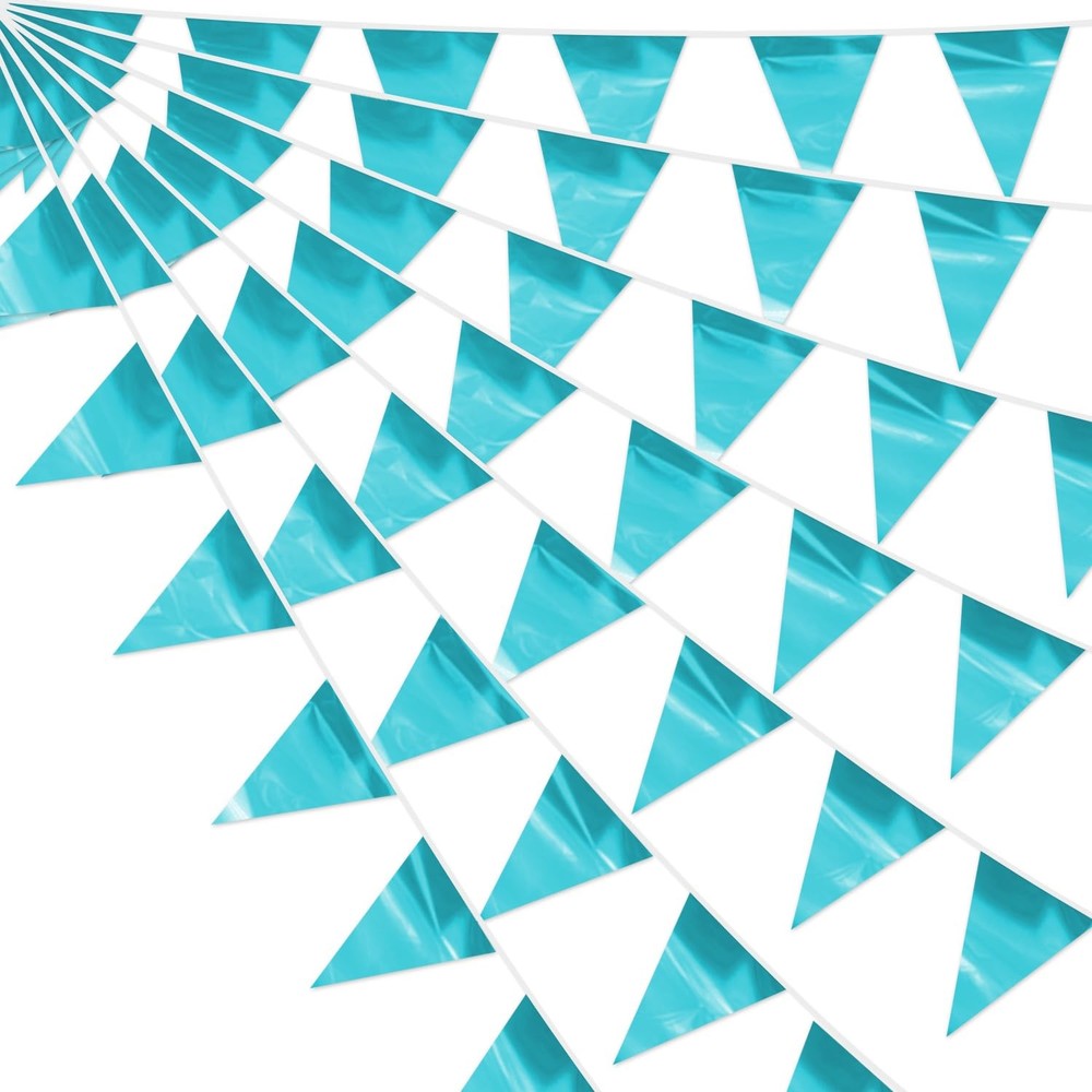 3P LightBlue Party Decorations – Metallic Fabric Triangle Pennant Banner Flag…
