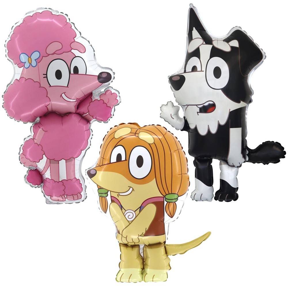 ® Pack Of 3 Bluey Character Foil Balloons – 35″ Mackenzie, 36″ Coco & 31″ Ind…