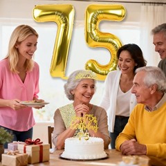 Charming Gold 75th Birthday Decorations: Tiara, Balloons, and Party Essentials