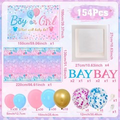 Baby Gender Reveal Decorations – Pink Blue Balloon Arch, 4 Balloon Boxes, Backdr