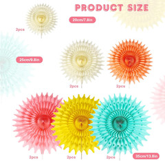 12PCS Paper Fans Colorful Rainbow Pastel Party Decorations Tissue Paper Flowers